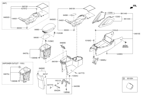 2017 Hyundai Veloster Console Armrest Assembly Diagram for 84660-2V300-YGS