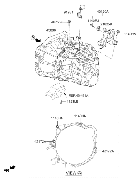 2015 Hyundai Veloster Roll Support Bracket Rear Diagram for 43176-2D031