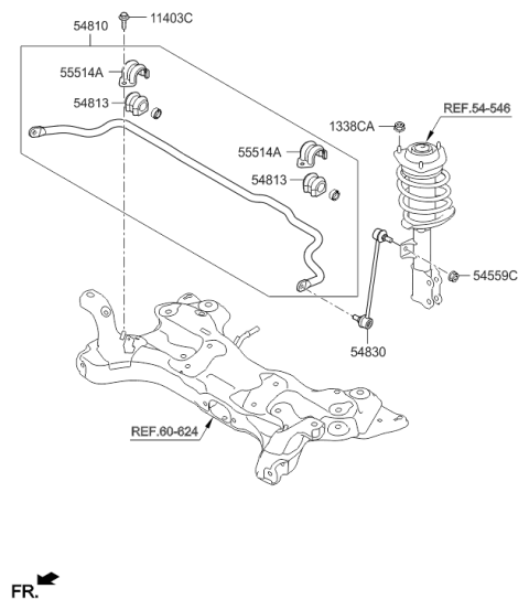 2016 Hyundai Veloster Front Stabilizer Bar Assembly Diagram for 54810-A5100