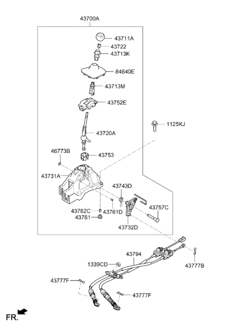 2019 Hyundai Veloster N Manual Transmission Lever Cable Assembly Diagram for 43794-K9100