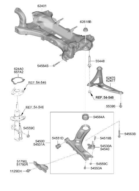 2020 Hyundai Veloster N Arm Complete-FR LWR,LH Diagram for 54500-K9000