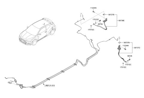 2022 Hyundai Veloster N Brake Rear Hose Left Hand Diagram for 58737-K9000
