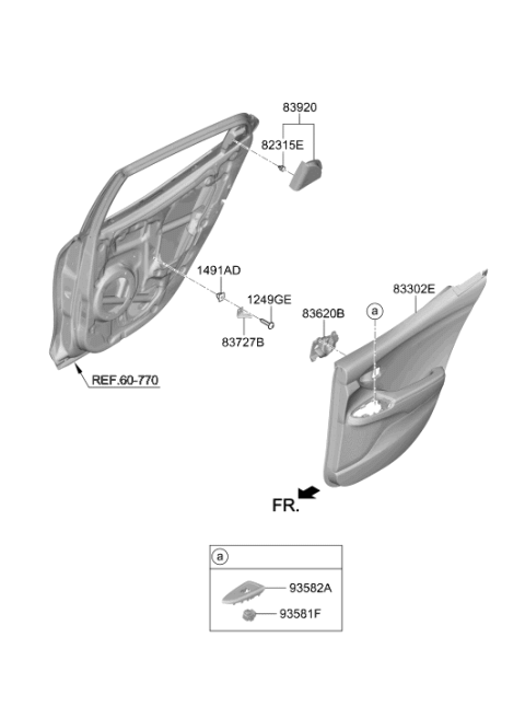 2022 Hyundai Veloster N Rear Door Inside Handle Assembly,Right Diagram for 83620-J3000-MPP