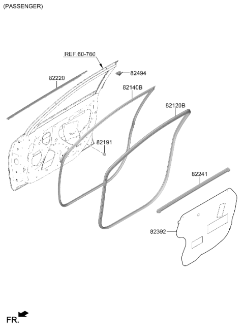 2021 Hyundai Veloster N Front Door Body Side Weatherstrip Right Hand Diagram for 82120-J3000