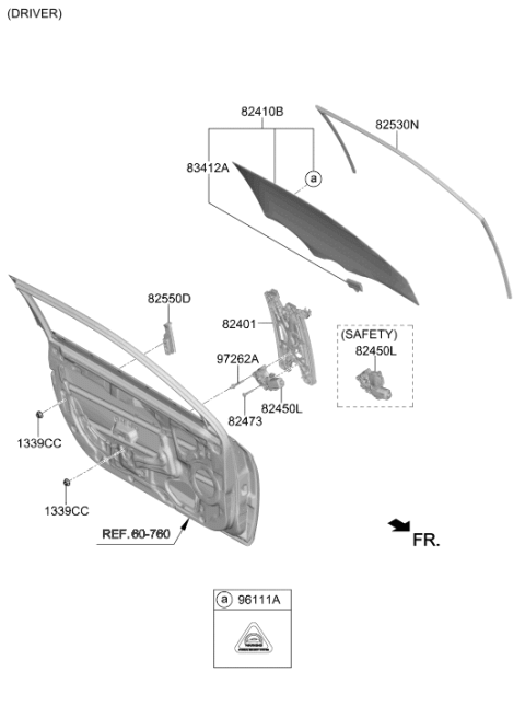 2022 Hyundai Veloster N Front Power Window Motor Assembly Left Hand Diagram for 82450-J3100