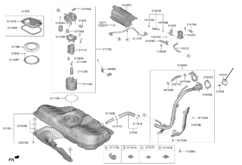 2022 Hyundai Veloster N Fuel Tank Assembly Diagram for 31150-J3600