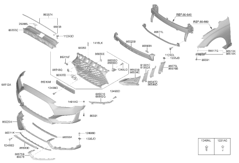 2020 Hyundai Veloster N Front Bumper License Plate Moulding Diagram for 86519-K9000