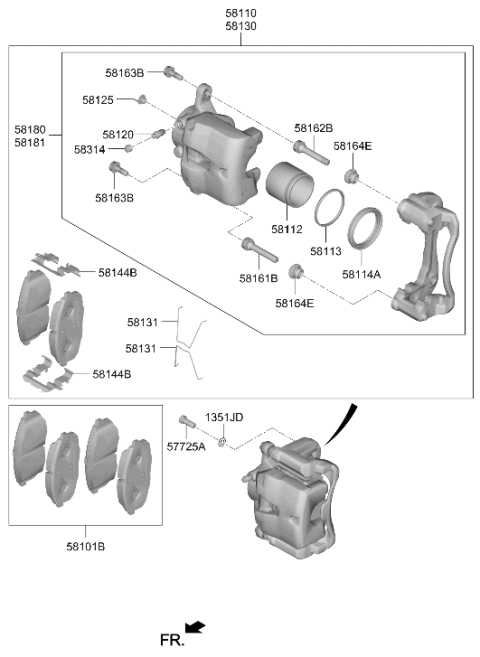 2022 Hyundai Veloster N Brake Caliper Kit Right Hand Diagram for 58190-S0A10
