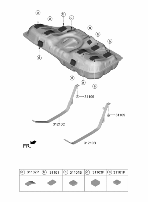 2021 Hyundai Veloster N Fuel Tank Band Assembly Left Hand Diagram for 31210-J3000