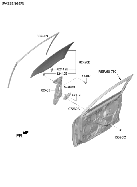2019 Hyundai Veloster N Front Door Window Regulator & Glass Diagram 2