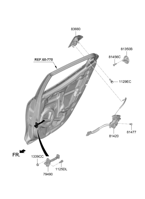 2022 Hyundai Veloster N Rear Exterior Door Handle Assembly Right Diagram for 83660-J3000-CA