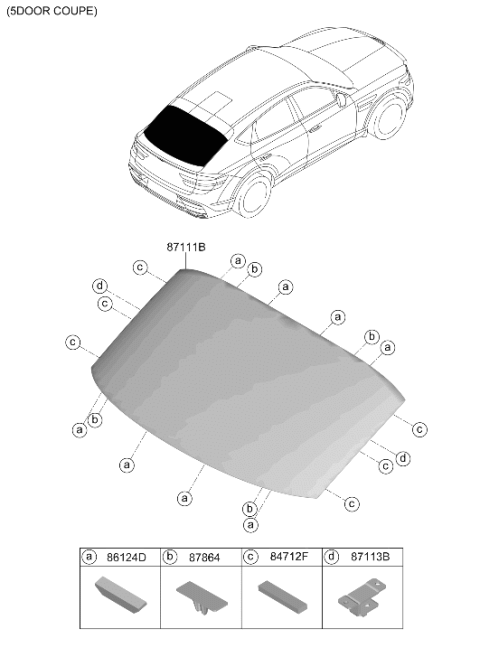 2026 Hyundai Genesis GV80 Rear Window Glass & Moulding Diagram 2
