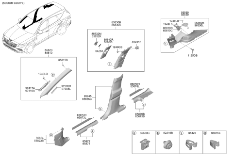2026 Hyundai Genesis GV80 CLIP-TRIM MTG Diagram for 85858-T6000
