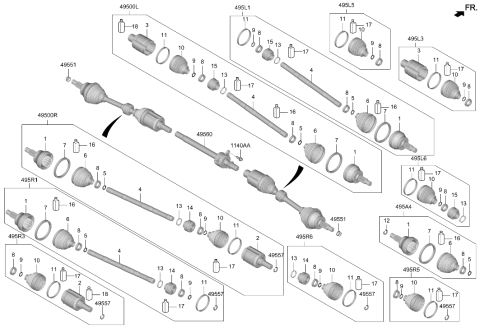 2025 Hyundai Genesis GV80 Bearing Bracket & Shaft Assembly Diagram for 49560-T1600