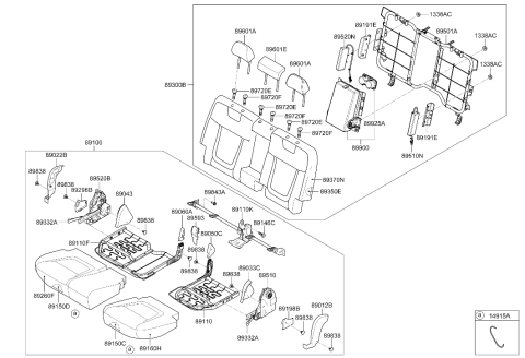 2026 Hyundai Santa Cruz Rear Seat Back Armrest Assembly Diagram for 89900-K5010-WDJ