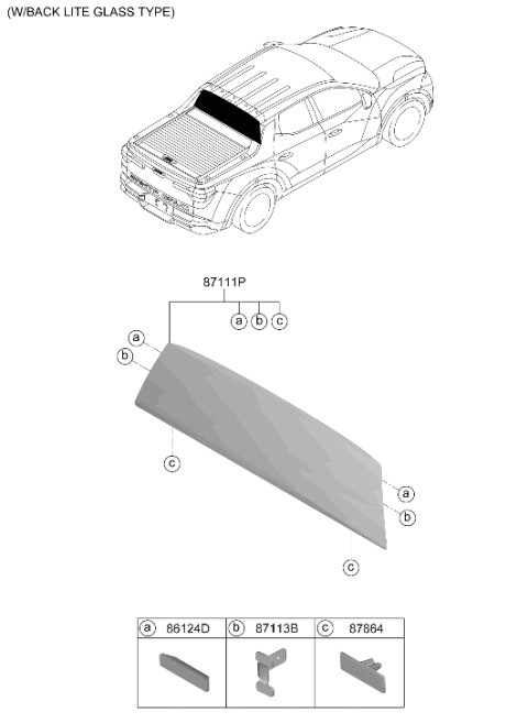 2026 Hyundai Santa Cruz Rear Window Glass & Moulding Diagram 2