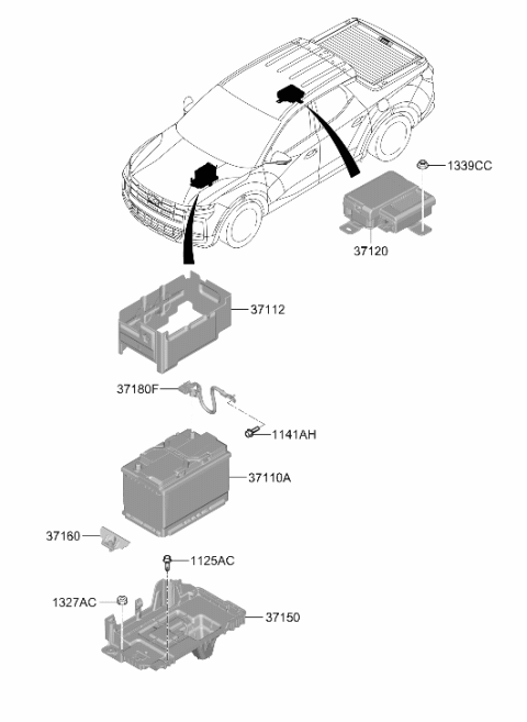 2025 Hyundai Santa Cruz Battery Sensor Assembly Diagram for 37180-CW500