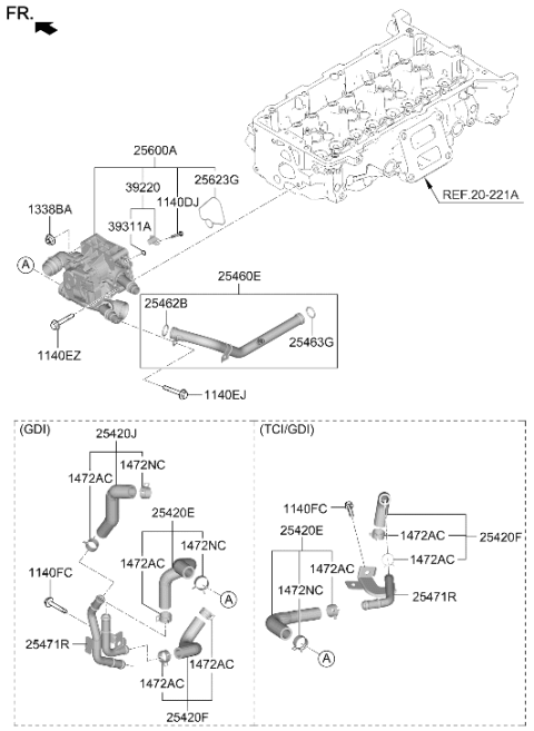 2025 Hyundai Santa Cruz PIPE & O-RING ASSY-WATER INLET Diagram for 25460-2S550