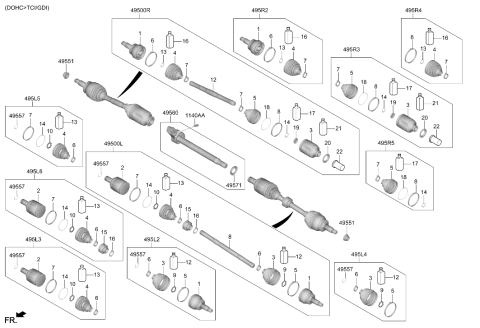 2025 Hyundai Santa Cruz Drive Shaft Assembly Left Hand Diagram for 49500-R5230
