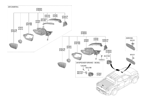 2025 Hyundai Santa Cruz HOUSING SIDE COVER-O/S MRR,LH Diagram for 87631-CW000-CA