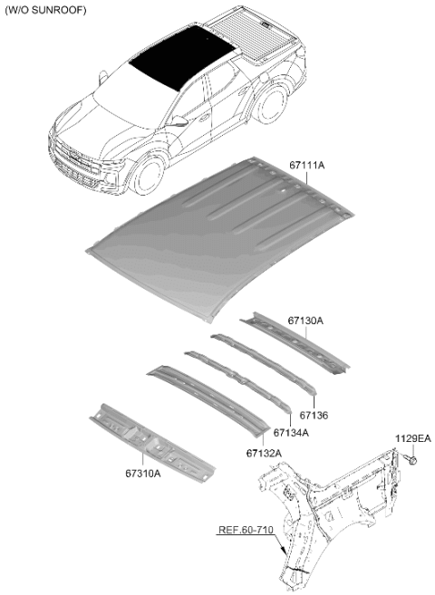 2026 Hyundai Santa Cruz Roof Panel Diagram for 67111-K5010