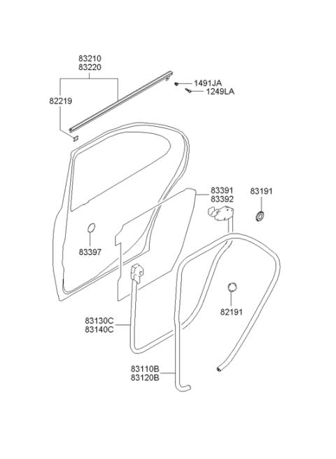 2001 Hyundai XG300 Rear Door Weatherstrip Assembly Side Left Hand Diagram for 83130-39000