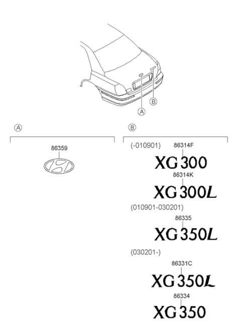 2005 Hyundai XG350 Xg 300L Emblem Diagram for 86314-39020