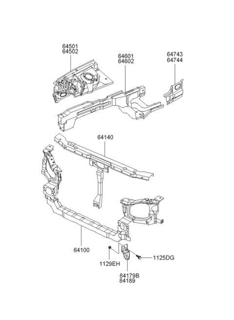 2004 Hyundai XG350 Radiator Support Panel Complete Diagram for 64100-39101