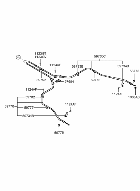 2001 Hyundai XG300 Park Brake Cable Assembly Left Hand Diagram for 59760-39500