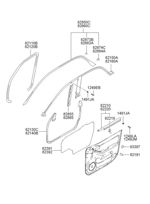 2002 Hyundai XG350 Front Door Body Side Weatherstrip Left Hand Diagram for 82110-39010-ZQ