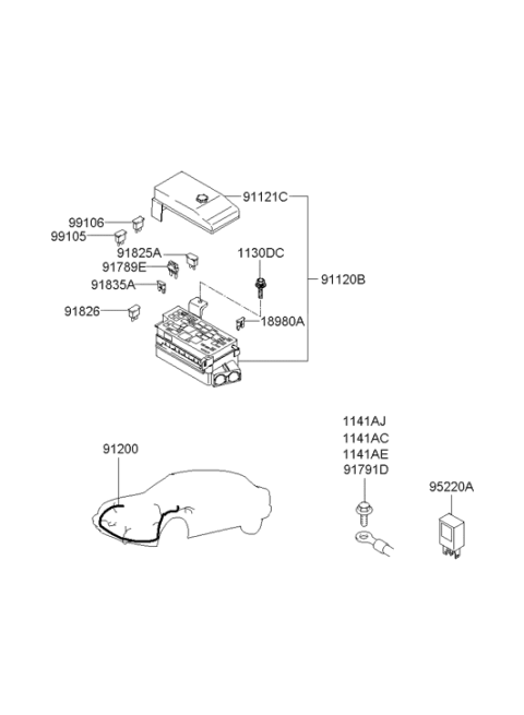 2003 Hyundai XG350 Junction Box Assembly Diagram for 91220-39501