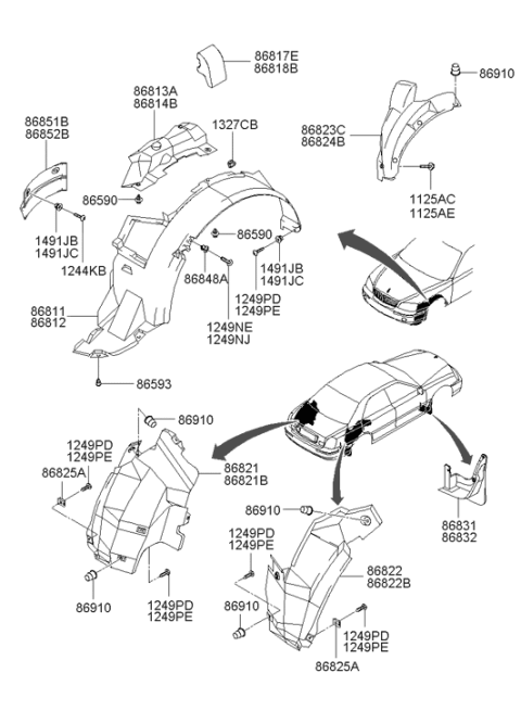 2004 Hyundai XG350 Piece-Front Wheel Guard,LH Diagram for 86813-38500