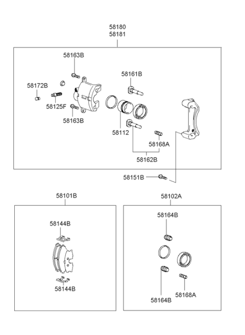 2000 Hyundai XG300 Front Brake Caliper Kit Right Hand Diagram for 58190-39A30
