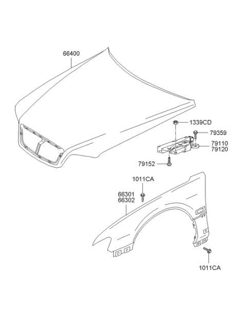 2002 Hyundai XG350 Hood Panel Assembly Diagram for 66400-39201