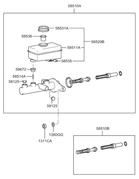 2003 Hyundai XG350 Brake Master Cylinder Assembly Diagram for 58510-38304
