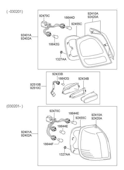 2000 Hyundai XG300 Rear Combination Lamp Assembly Left Hand Diagram for 92401-39600