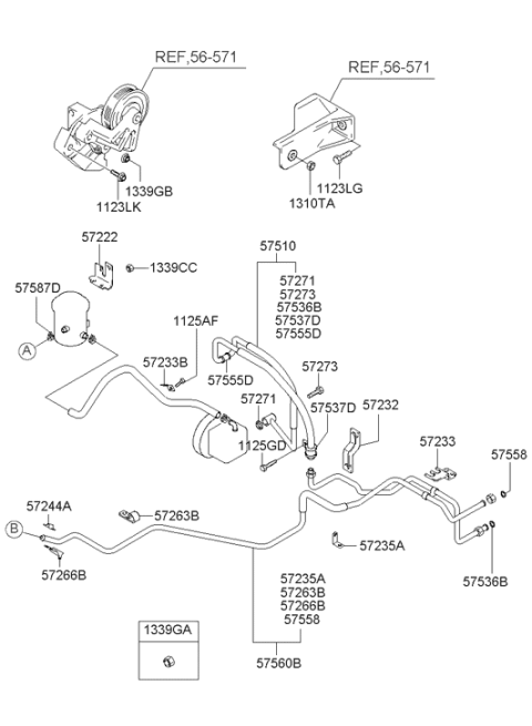 2005 Hyundai XG350 Power Steering Oil Pressure Hose Assembly Diagram for 57510-39000