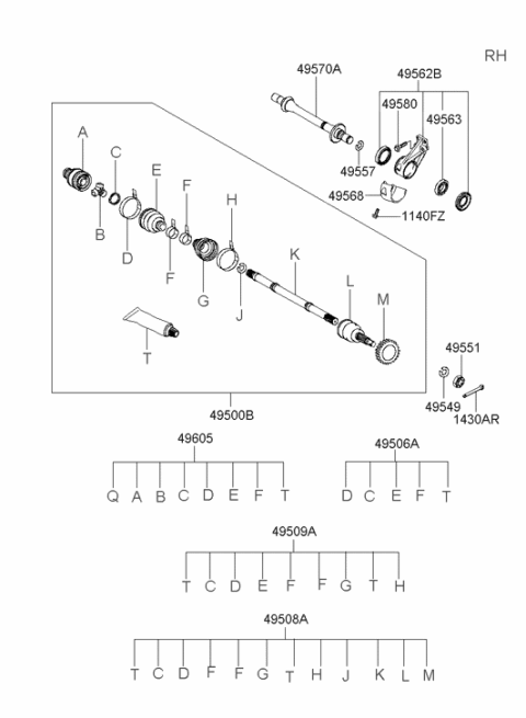 2001 Hyundai XG300 Joint Assembly-Constant Velocity R Diagram for 49500-39850