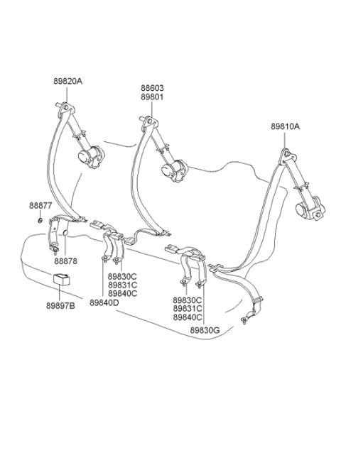 2003 Hyundai XG350 Center Seat Belt Assembly Diagram for 89810-39040-ZQ