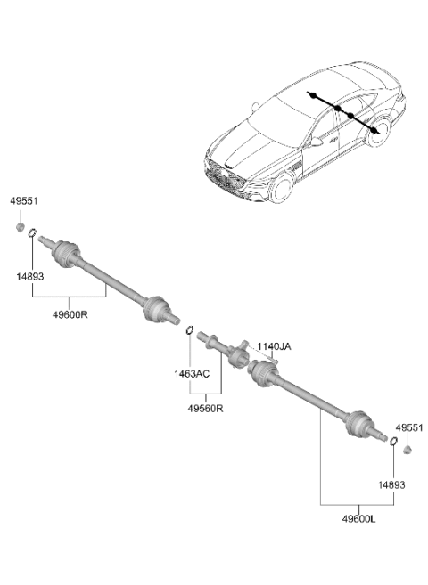 2024 Hyundai Genesis Electrified G80 SHAFT ASSY-DRIVE RR,LH Diagram for 49600-JI000