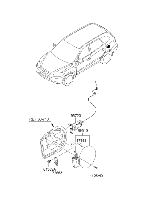 2006 Hyundai Santa Fe Opener Assembly-Fuel Filler Door Diagram for 95720-2B000