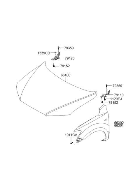 2006 Hyundai Santa Fe Hood Panel Assembly Diagram for 66400-0W000