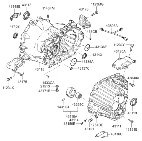 2006 Hyundai Santa Fe Clutch Housing Diagram for 43115-24322