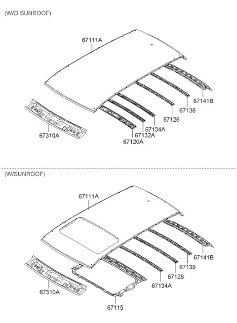 2006 Hyundai Santa Fe Rear Roof Rail Assembly Diagram for 67140-2B010