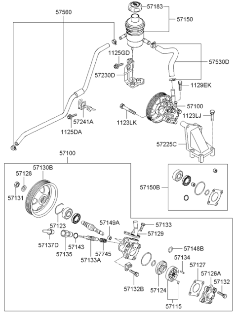 2006 Hyundai Santa Fe Power Steering Reservoir Assembly Diagram for 57150-2B301