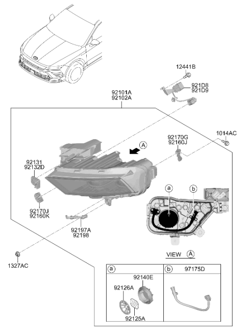 2025 Hyundai Sonata Head Lamp Assembly Right Hand Diagram for 92102-L1740