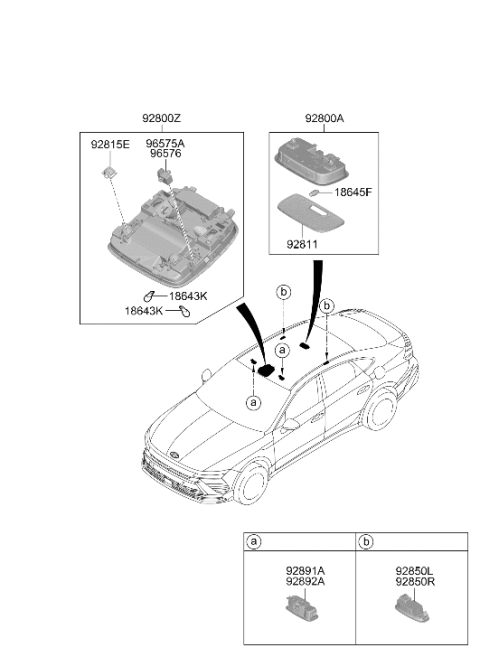 2024 Hyundai Sonata Overhead Console Lamp Assembly Diagram for 92800-L1BB0-LS5