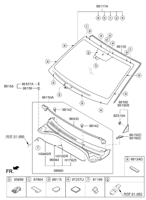 2017 Hyundai Elantra Windshield Glass Assembly Diagram for 86111-F2120