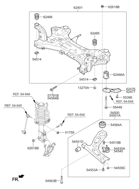 2018 Hyundai Elantra Front Lower Arm Complete Left Hand Diagram for 54500-F2AA0