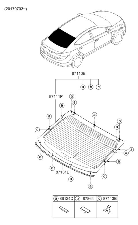 2017 Hyundai Elantra Korean made Rear Window Glass & Moulding Diagram 2